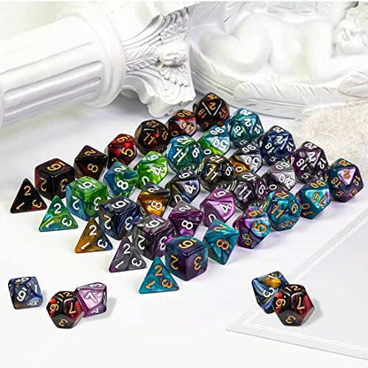 5 Sets DND Dice Polyhedral Dice Set (35pcs) with 1 Large Leather Bag, D&D Die Set for RPG Table Games (5Sets/35Pcs Double-Color) - color: 5sets/35pcs Double-color