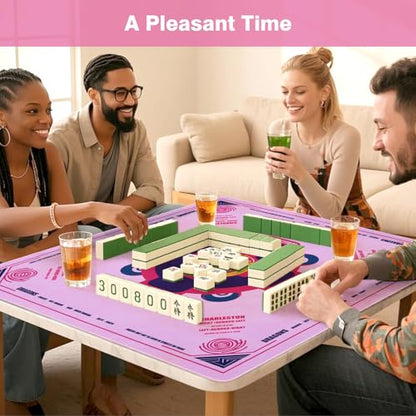 Mahjong Mat with Rules (33"x33") American Mah Jongg Mat for Table (Pink) | Noise Reduction Non-Slip Mahjong Table Mat (3 Dice & Carrying Bag), Neoprene Gaming Mat for Mahjong Tile/Card/Dominoes Games - color: Pink
