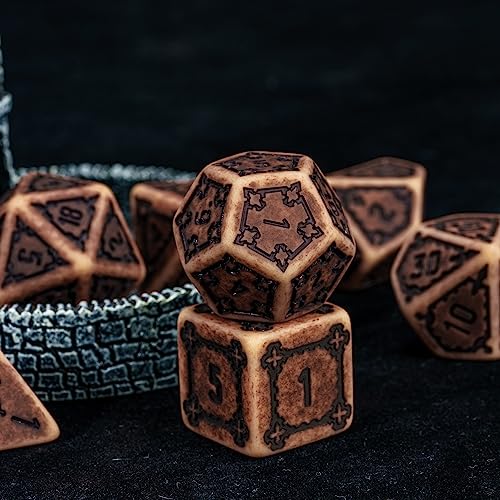cusdie 7 Pcs 25mm Giant DND Dice with Dragon Eye Dice Bag, Polyhedral Dice Set, D&D Dice for Pathfinder RPG(Retro Yellow) - color: Retro Yellow