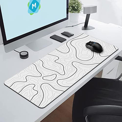 DIGSOM Mouse Pad Gaming, White with Black Topographic Line, 31.5x11.8in | XL Mouse mat, Smooth surface, Anti-slip rubber base, For keyboard and mouse, For home and office use - color: White with Black Line