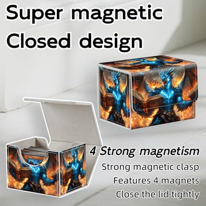 Trading Card Storage Box, Holds 100+ for MTG Cards, PU Leather with Magnetic Closure, Blue Dragon Reading Magic Books Durable Deck Box for Magic the Gathering, Trading Card Games - color: Blue Dragon Reading Magic Books