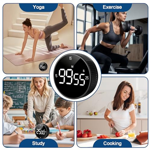 Magnetic Kitchen Timer with Large LED Digital Display, Countdown Countup Visual timers with 3 Volume Levels, 3 Preset 5/15/25 Mins Adjustable Productivity Alarm for Cooking Classroom Fitness Studying