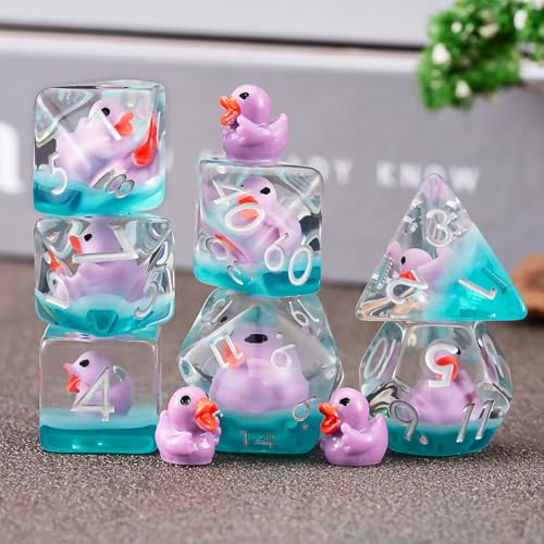 Duck DND Resin Dice Set, Polyhedral D&D Duck Dice Inclusion Dice for Dungeons and Dragons MTG RPG for 15 Years and Up - color: Purple Duck