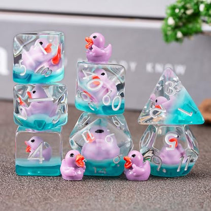 Duck DND Resin Dice Set, Polyhedral D&D Duck Dice Inclusion Dice for Dungeons and Dragons MTG RPG for 15 Years and Up - color: Purple Duck