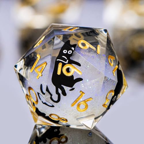 DND Cat Dice Set White Sharp Edge Dice with Box, RPG D and D Dice Dungeons Dragons Role Playing Game Polyhedral Resin Dice Set D20 D12 D10 D8 D6 D4 - color: Golden White