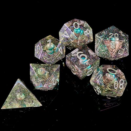 FugaCity Dice Set,Handmade Sharp Edge 7 Piece Resin Dice-Dungeon&Dragons Polyhedral Dice Set, D&D Dice Set with Gift Dice Case for RPG MTG Table Games - color: A-mini Planet