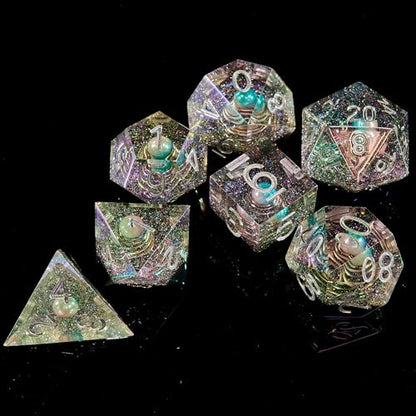 FugaCity Dice Set,Handmade Sharp Edge 7 Piece Resin Dice-Dungeon&Dragons Polyhedral Dice Set, D&D Dice Set with Gift Dice Case for RPG MTG Table Games - color: A-mini Planet