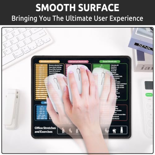 KONVINIT Ergonomic Mouse Pad with Wrist Rest, Small Excel Cheat Sheet Desk Pad with Windows & Office & Excel Shortcuts, Non-Slip Rubber Base Mouse Pads for Desk with Smooth Surface, Black - color: Flat Shortcut