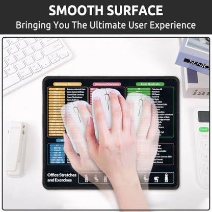 KONVINIT Ergonomic Mouse Pad with Wrist Rest, Small Excel Cheat Sheet Desk Pad with Windows & Office & Excel Shortcuts, Non-Slip Rubber Base Mouse Pads for Desk with Smooth Surface, Black - color: Flat Shortcut