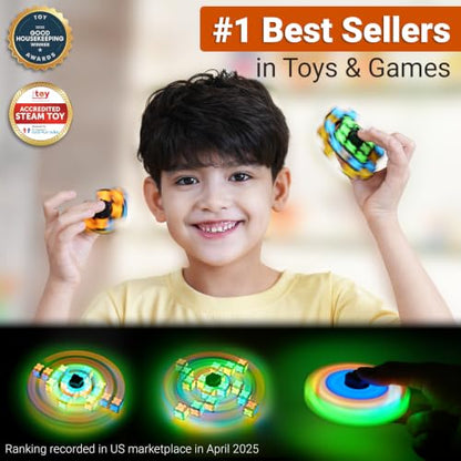 TOSY Magnet Fidget Spinner Glow - 16 Blocks, 3 in 1 Toy: Transformable Fidget Spinner, Infinity Cube, 2x2 Puzzle Cube, Glow, Stress Relief, STEM Magnet Tiles Birthday Gift for Kids/Boys/Girls/Adults - color: Glow a