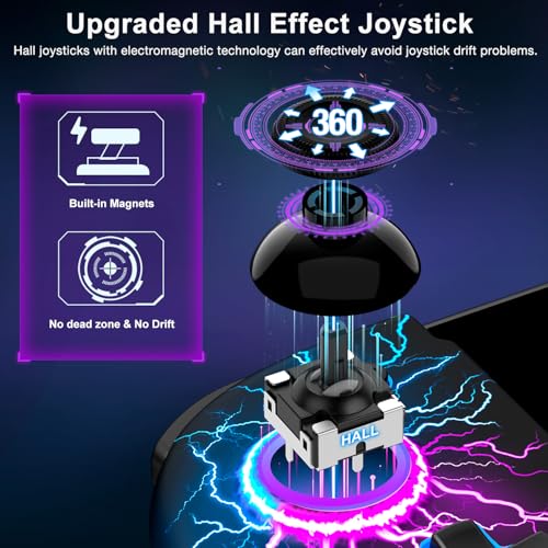 Spican Switch Controllers for Nintendo Switch/Switch OLED, Hall Effect Switch Wireless Pro Controller One-Piece Joypad, Full-Size Handheld Mode Controller with 17 RGB Light/Battery/Turbo/Macro/4 Game Slot - color: Black-Lightning Pattern, size: 6.2"/7"