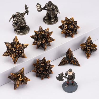 DND Dice Set Metal,Polyhedral D&D Metallic Heterotypic D and D Dice with Cracks for Dungeons and Dragons RPG TTRPG 7-Die Set with Gift (Heterotypic, Heterotypic-Ancient Gold) - color: Heterotypic-ancient Gold, style: Heterotypic