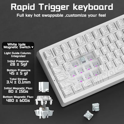 LEOBOG A80 RT Ultra HE Wireless Mechanical Gaming Keyboard 75%, Tri-Mode Hall Effect Rapid Trigger Magnetic Switch Keyboard with 0.01mm Adjustable RT, Hot Swappable RGB Backlit Keyboards for PC Gamers - color: White&Line, size: A80-Wireless