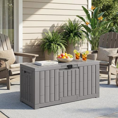 Jocoevol Deck Box 60 Gal, UV Resistant & Waterproof Outdoor Storage Box with Lock, Easy Assemble Storage Bins Container for Pool Patio Garden - size: 60Gal