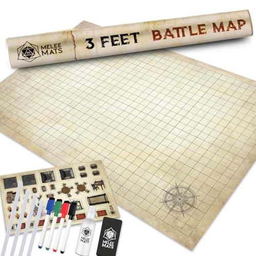 Melee Mats DND Map Starter Set - 24” x 36", Wet & Dry Erase Battle Terrain Grid for Dungeons and Dragons - Ultimate Tabletop Gaming Experience with Accessories - color: 24"x36"