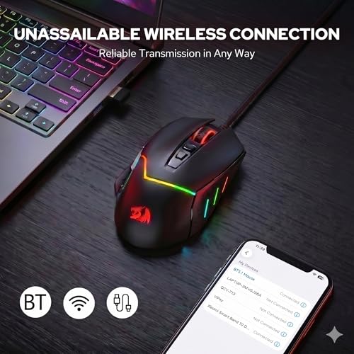 Redragon M690 MAX Wireless RGB Gaming Mouse 12800 DPI Remapping Keys | Cable-Free 0 Delay, Redefine Keybinding Macro, Vibing Backlight, Ergonomic Grip Body Comfort - style: M690 MAX