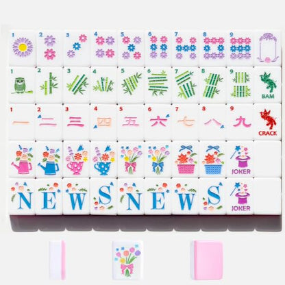 Mahjong Tile Set 160 1.2” Acrylic American Mahjong Game Sets | Pink Fairy Garden Series Mah Jongg Tiles with 6 Dice PU Bag Accessories Gifts for Majong Players Beginners - color: Garden