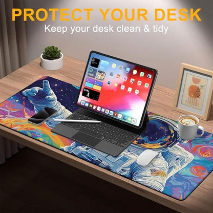 Mouse Pad for Gaming Astronaut Planets Big Gaming Mousepad Large Extended Mouse Mat Non-Slip Rubber Base Desk Pad with Stitched Edges for Office Gamer Home 35.4"X 15.7" - color: Japanese Great Wave