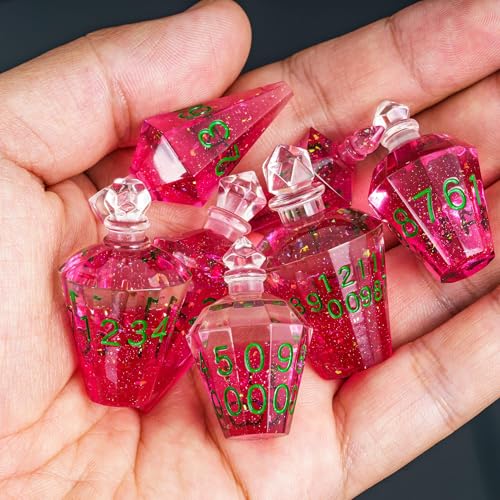 7PCS Potion DND Dice Set,Transparent Sharp Edge Dice Set D&D RPG Polyhedral Die,for Dungeons & Dragons, Pathfinder, and TTRPG Roleplaying Games.(Magenta) - color: Pink