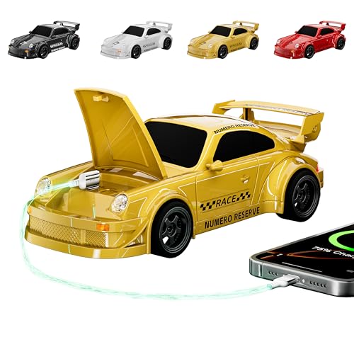 65W Fast Charging Desktop Charger, 3-Port USB-C & USB-A GaN Power Station, Racing Car Design with Intelligent Power Allocation, Compatible with iPhone, Android, iPad, Laptop & Earbuds (Yellow) - color: yellow