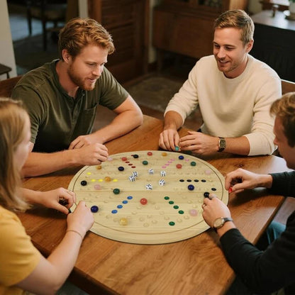 HOROW Wahoo Board Game - 20 Inch Solid Wood Board with 24 Natural Gemstone Marbles & 6 Dice，Double-Sided for 4 and 6 Players - Perfect for Family Game Nights and Parties - color: Log