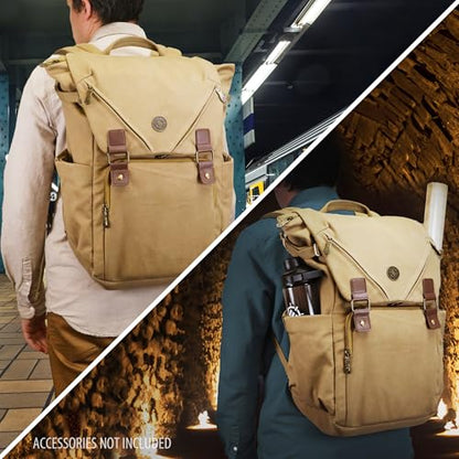 ENHANCE Venture Canvas DnD Backpack - RPG DM Bag for Dungeons and Dragons with Removable Dice Tray - Travel DnD Bag fits 4-6 Books Upright, 17" Laptop/DM Screen Slot, Luggage Slot, Chest and Map Strap