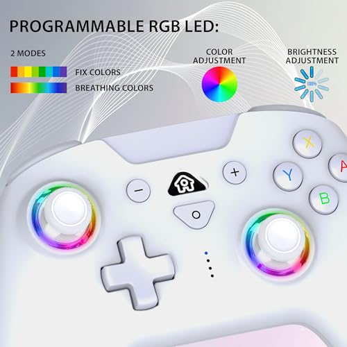 SUBSONIC Switch and Switch 2 Wireless Controller - LED Pro controller White | Pro Controller Gamepad for Nintendo Switch 2 and Nintendo Switch, Ergonomic, Programmable LED, Vibration Function, Gyroscope - color: White