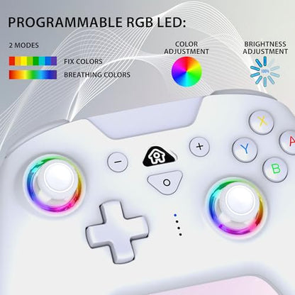SUBSONIC Switch and Switch 2 Wireless Controller - LED Pro controller White | Pro Controller Gamepad for Nintendo Switch 2 and Nintendo Switch, Ergonomic, Programmable LED, Vibration Function, Gyroscope - color: White