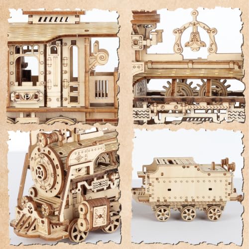 3D Wooden Puzzles for Adults, DIY Steam Train Model Building Kit | 268Pcs Creative Craft & Model Kits for Adults, DIY Assembly Puzzle Desk Decor, Holiday Gift for Xmas, Teens Men 14+ - style: Steam Train