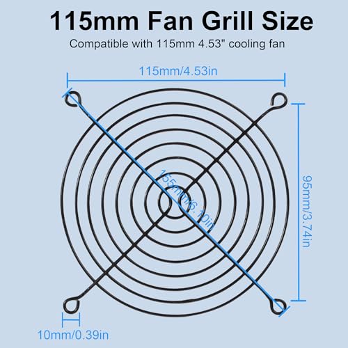 4.52" 115mm Grill Guard with Flexible Gooseneck Stand and USB 3/4Pin Cable | Compatible with Your Idle 120mm PC Fan, for PC Case AV Entertainments Network Rack Workspace Hotspot Cooling and More - size: 115×115mm
