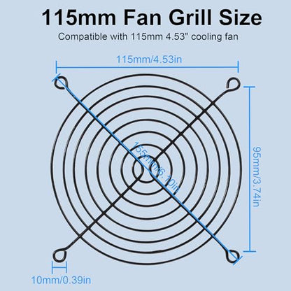 4.52" 115mm Grill Guard with Flexible Gooseneck Stand and USB 3/4Pin Cable | Compatible with Your Idle 120mm PC Fan, for PC Case AV Entertainments Network Rack Workspace Hotspot Cooling and More - size: 115×115mm