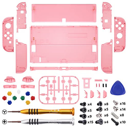 eXtremeRate DIY Full Set Shell for Nintendo Switch OLED, Replacement Console Back Plate & Kickstand, Custom NS Controller Housing with Full Set Buttons for Nintendo Switch OLED - Clear Cherry Pink - color: Clear Cherry Pink