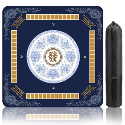 Blue Mahjong Mat for Table (31.5X 31.5 in), Non-Slip Noise Reduction | Mahjong Table Mat with Lotus, Mah Jong Mat with Carrying Bag, Game Table Cover for Mahjongs Poker Dominoes, Birthday Gift - color: Lotus
