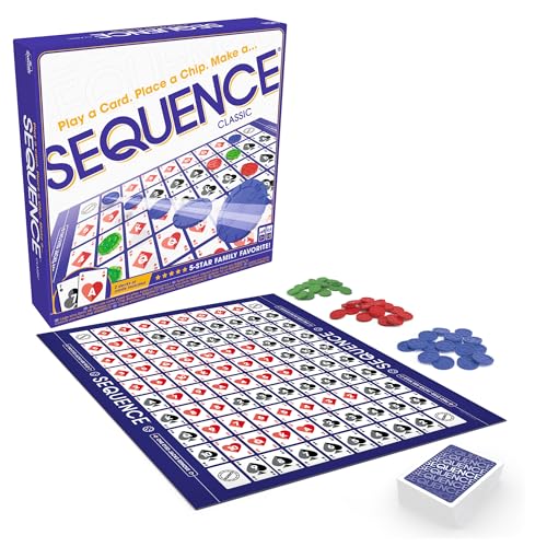 SEQUENCE- Original SEQUENCE Game with Folding Board, Cards and Chips by Jax ( Packaging may Vary ) White, 10.3" x 8.1" x 2.31"
