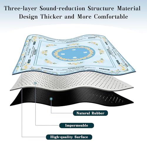 Crease-Free Mahjong Mat For Table American Mah Jongg Mats with Portable Bag Noise Reduction Non-Slip Table Cover 31.5*31.5in Large Waterproof Neoprene Pad For Poker Board Mah Jong Game Card Mahjongg - color: Daisy-1
