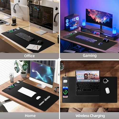 Mouse Pad with 15W Magnetic Wireless Charging, 35.4"x15.7" in | Large XXL Gaming Desk Mat, Ultra-Smooth Surface, Non-Slip Rubber Base, Waterproof Computer Keyboard Pad, Black - color: Black - 35.4"x15.7"