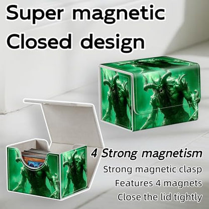 Trading Card Storage Box, Holds 100+ for MTG Cards, PU Leather with Magnetic Closure, Green Demon Creature Durable Deck Box for Magic the Gathering, Trading Card Games - color: Green Demon Creature