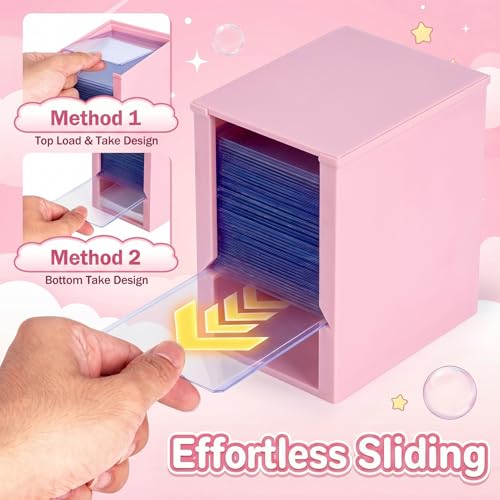 Toploader Dispenser & Penny Sleeve Holder - Dual Compartment Holds 250 Penny Sleeves & up to 50 Top Loaders, Stackable Card Storage Box with Dustproof Lid (Pink) - color: Pink