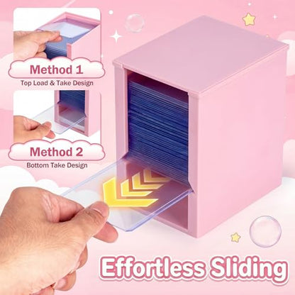 Toploader Dispenser & Penny Sleeve Holder - Dual Compartment Holds 250 Penny Sleeves & up to 50 Top Loaders, Stackable Card Storage Box with Dustproof Lid (Pink) - color: Pink