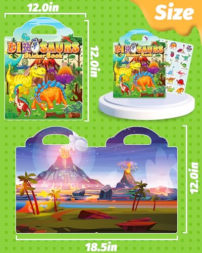 Walenced Reusable Sticker Book for Toddlers, Travel Stickers for Kids, Toddler Craft Activities Toys, Birthday Gifts for Boys & Girls - style: Dinosaur