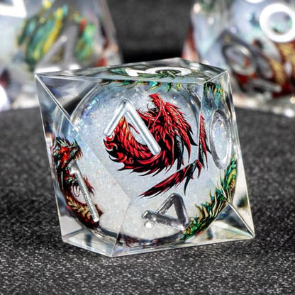 KERWELLSI Liquid Core Dragons Pattern Dice, Resin DND Dice Set with Gift Box, White Sharp Edged Dungeons D&D Dice, Role Playing Game Dice D20 D12 D10 D8 D6 D4 - color: White