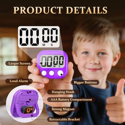 6 Pack Digital Kitchen Timer Small Classroom Timers for Kids Teachers (Blue&Purple) - color: Blue&purple