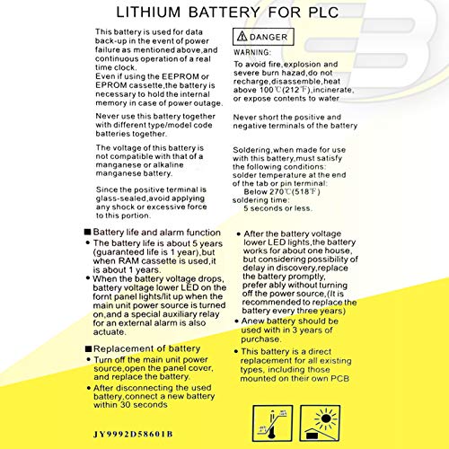 (2-Pack) Exell PLC Lithium 3.6V 2600mAh Computer Backup Batteries, Replacements for Mitsubishi, E-20GM Positioning Controller, F1 Series, F2 Series, FX Series, FX-20GM Positioning Controller