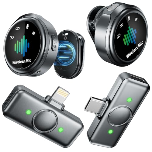 Magnetic Wireless Microphone for iPhone: Smart Noise Reduction | Hi-Fi Recording Vlogging Recording - Wireless lavalier microphone for Android - Plug & Play for Content Creator - color: BLACK
