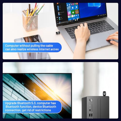 2-in-1 USB WiFi Bluetooth Adapter - WiFi Bluetooth USB, 900Mbps 2.4/5GHZ Dual-Band, WiFi and Bluetooth Adapter for PC/Laptop/Desktop, Wireless USB Adapter, Driver Free, Win 10/11