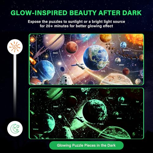 1000 Piece Jigsaw Puzzle for Adults, Astronaut Space Puzzle | Glow-in-the-Dark Astronaut Adventure with Solar System and Outer Space Details, 26.6 x 19.2 in - color: Mission: Space