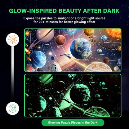 1000 Piece Jigsaw Puzzle for Adults, Astronaut Space Puzzle | Glow-in-the-Dark Astronaut Adventure with Solar System and Outer Space Details, 26.6 x 19.2 in - color: Mission: Space