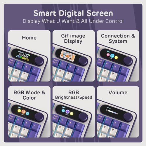 RK ROYAL KLUDGE S98 Wireless Mechanical Keyboard w/Smart Display & Knob | 96% RGB Wireless Gaming Keyboard BT/2.4G/USB-C, Hot Swappable Custom Keyboards, Creamy Sound Silent Computer Keyboard - color: Lavender Purple, size: Linear Silent Switch