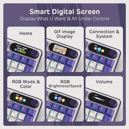 RK ROYAL KLUDGE S98 Wireless Mechanical Keyboard w/Smart Display & Knob | 96% RGB Wireless Gaming Keyboard BT/2.4G/USB-C, Hot Swappable Custom Keyboards, Creamy Sound Silent Computer Keyboard - color: Lavender Purple, size: Linear Silent Switch
