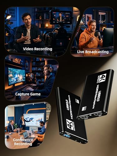 HDMI Capture Card, USB 3.0 1080P 60FPS Video Capture Card with HDMI Loop-Out & Mic Input, Low Latency Game Capture for Streaming, Compatible with PS5/PS4/Xbox/Switch/Camera, OBS Windows Mac - color: black